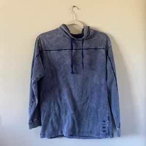 PINK Blue long sleeve distressed shirt with hood